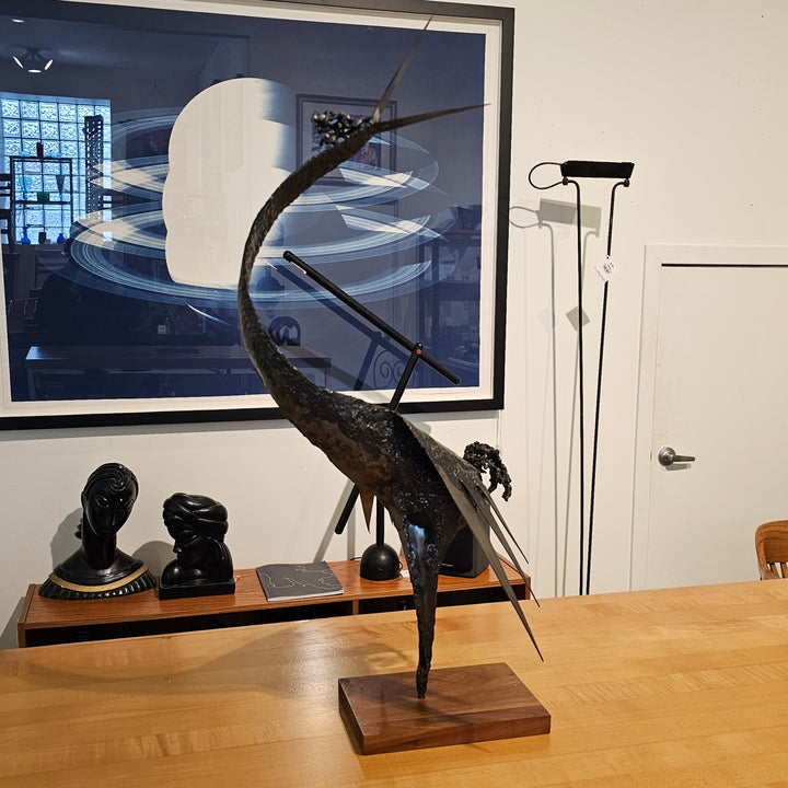 Brutalist Metal Crane Sculpture