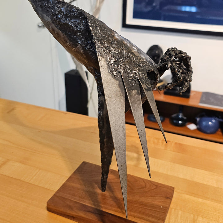 Brutalist Metal Crane Sculpture