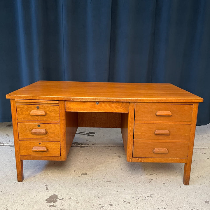 Large Double Pedestal Oak Desk