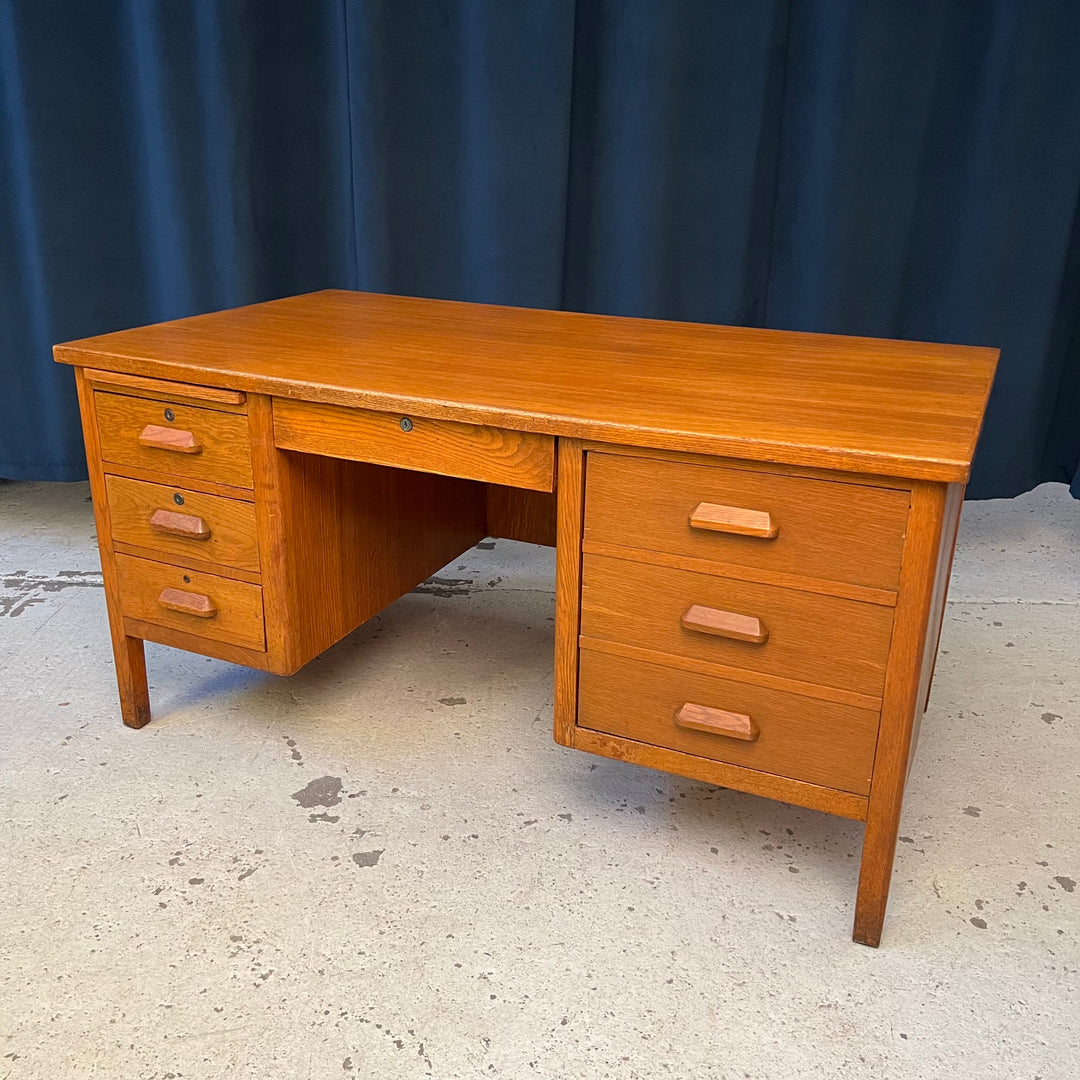 Large Double Pedestal Oak Desk