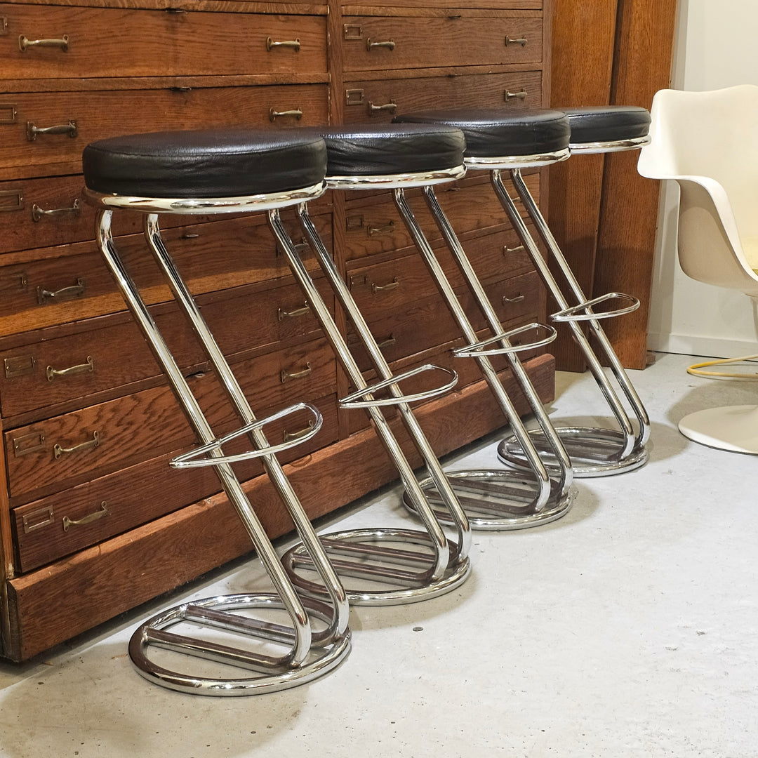 Leather and Chrome Bar Stool - 1980s Italy